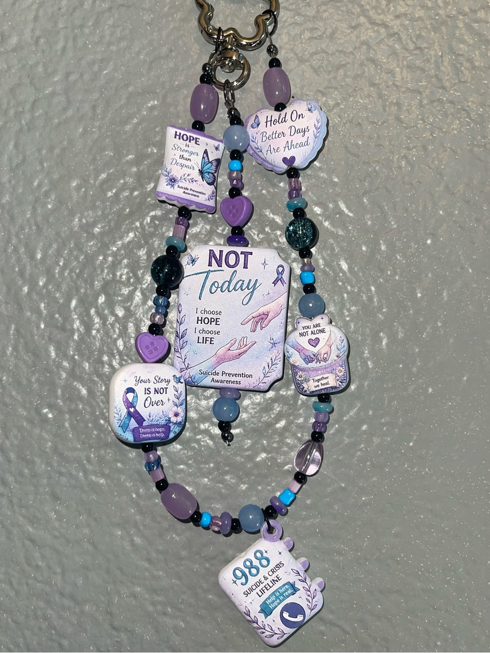 HANDCRAFTED Suicide Prevention & Mental Health Awareness Beaded Bag Charm